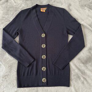 Tory Burch 100% Merino Wool Sweater Cardigan SMALL Gold Buttons